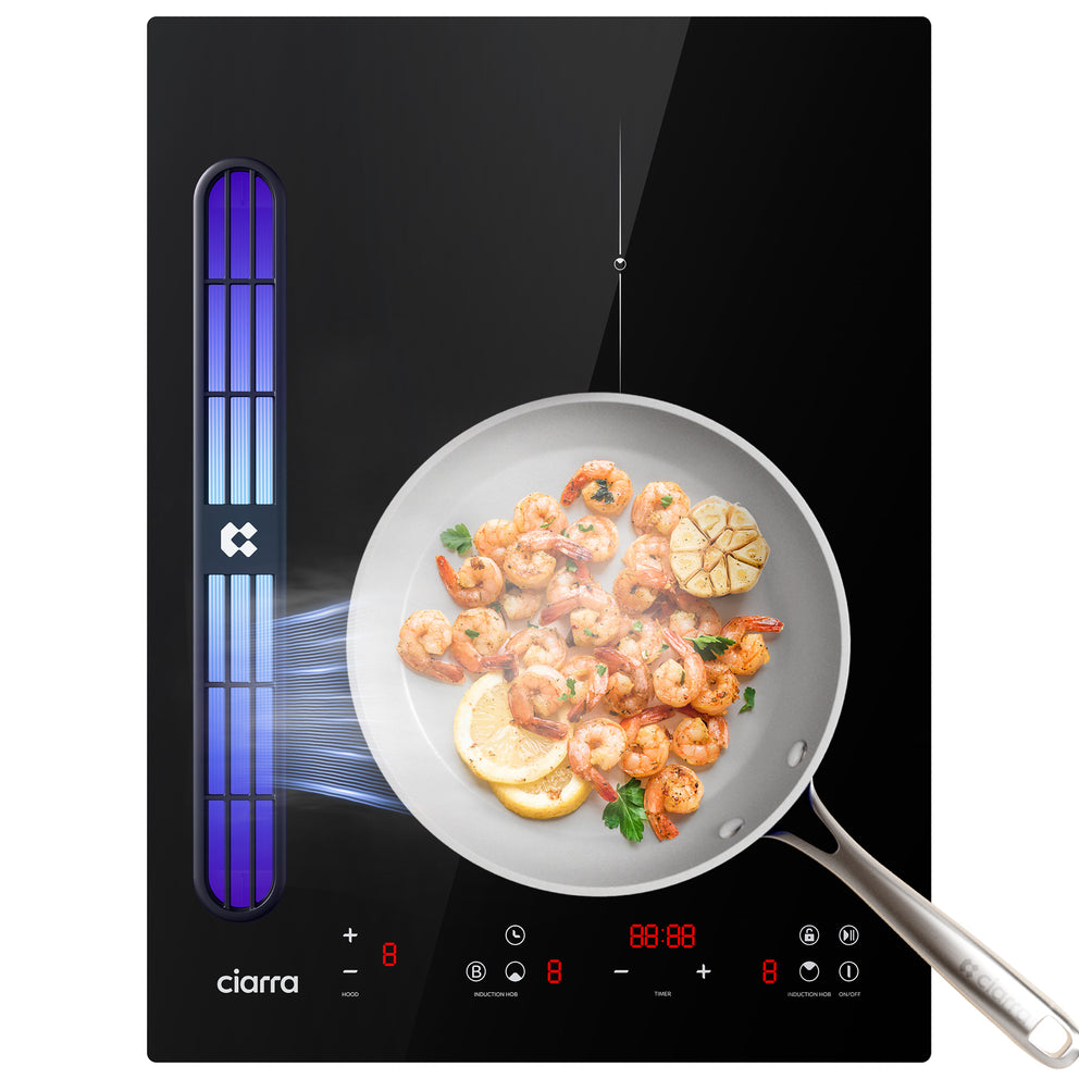 Ciarra ONE Piano ad Induzione con Cappa Integrata Domino 390 mm con Sistema Plasma⁺ Integrato CBBEH392B-OW