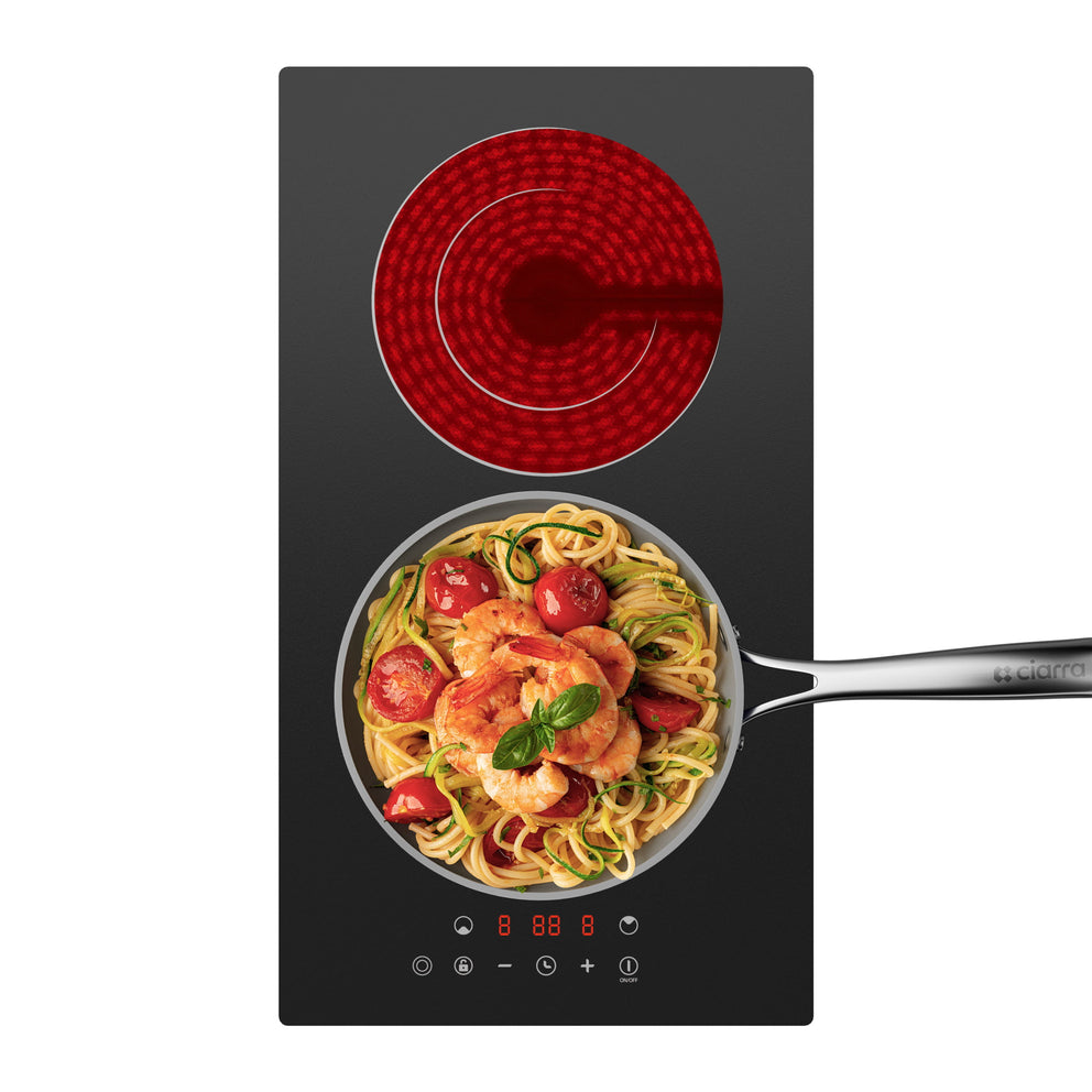 Ciarra x CDV Piano Cottura in Vetroceramica 30cm 2 Zone 3200W, 9 Livelli di Potenza, Controllo Touch, Timer & Blocco Bambini – Vetro Nero CDVER322-OW