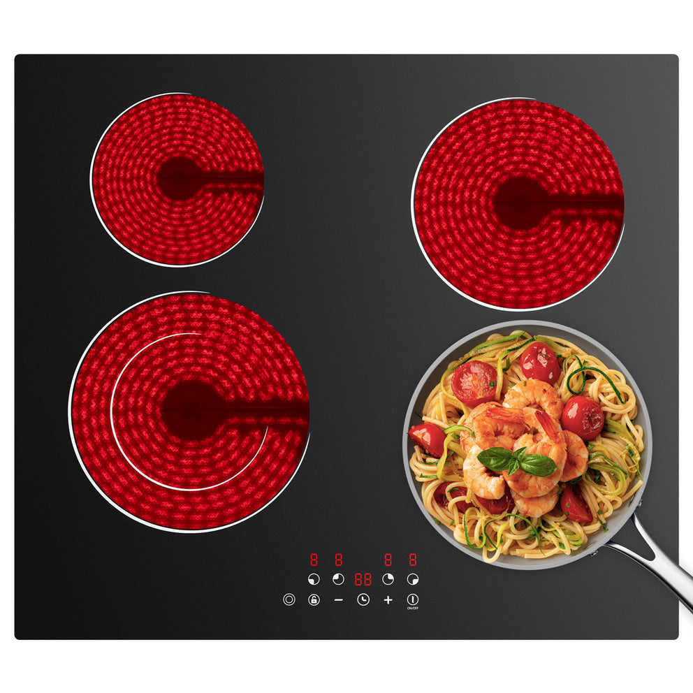 Ciarra x CDV Piano Cottura Vetroceramica 60cm, 4 Zone 6400W Elettrico da Incasso con Comandi Touch, 9 Livelli di Potenza CDVER64B-OW