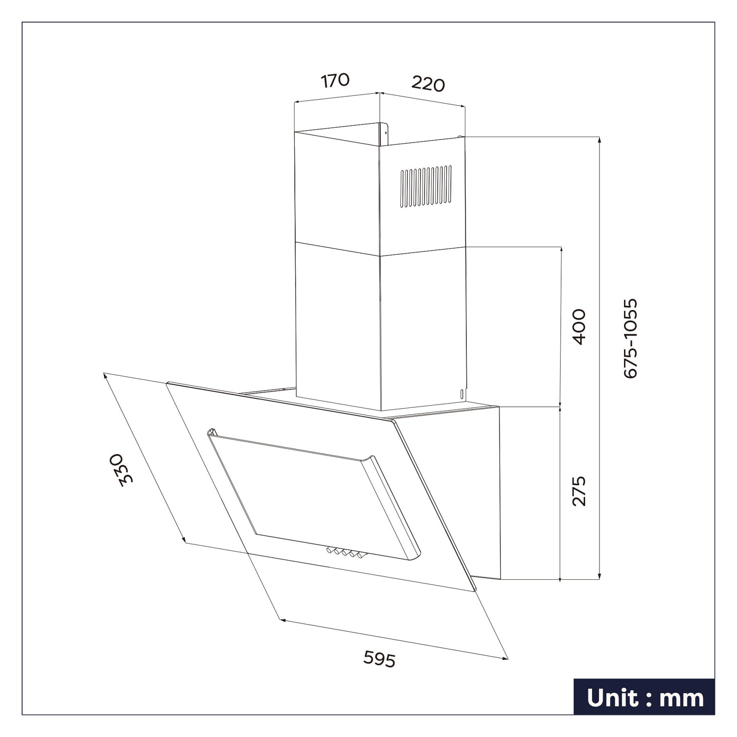 CIARRA Cappa Ad Angolo Da Parete 60cm CBCB6736D-OW