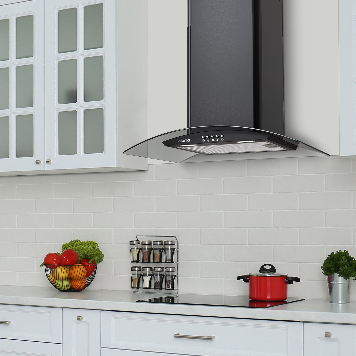 CIARRA Cappa In Vetro Curvo 60cm CBCB6506C-OW
