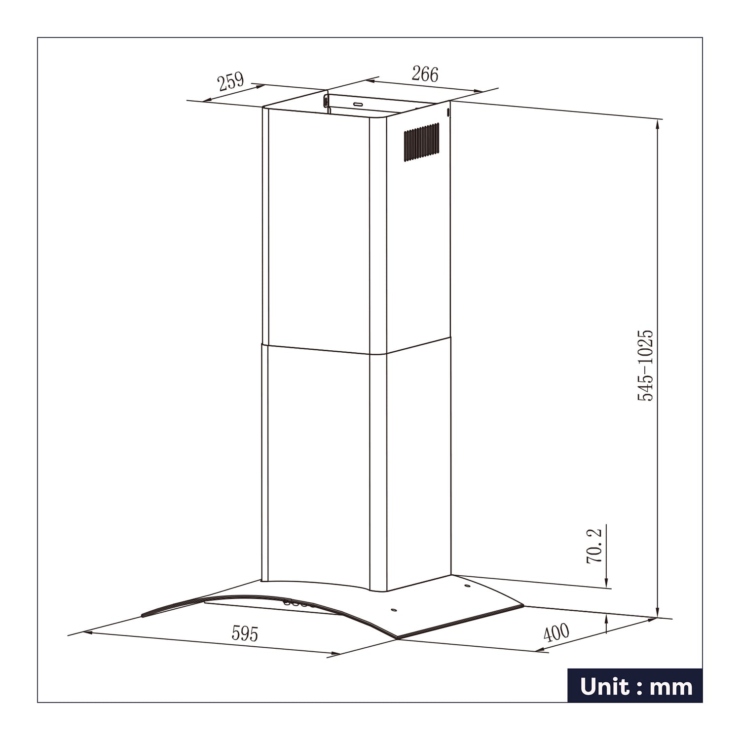 CIARRA Cappa In Vetro Curvo 60cm CBCB6506C-OW