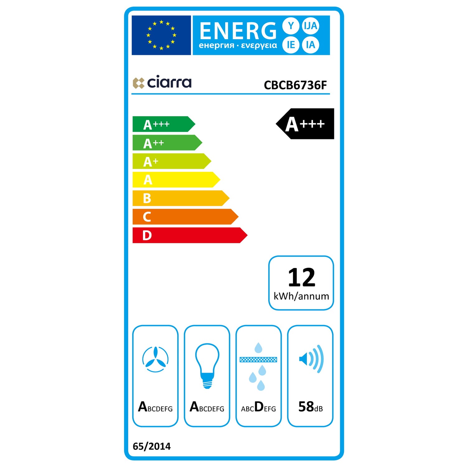 Ciarra Cappa ad Angolo 60cm Touch Control 650 m³/h CBCB6736F-OW