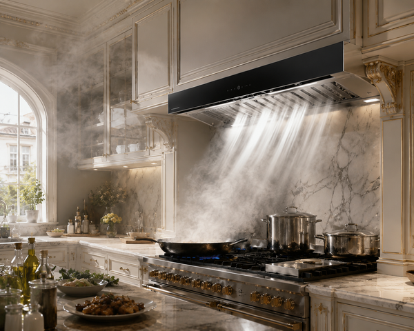 Cappa da cucina ad alto tasso di estrazione per cotture intense con aspiratore per cappa cucina potente.