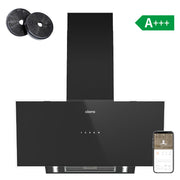 Ciarra Cappa Aspirante Inclinata 90 cm A+++ Cappa da Cucina Vetro Nero Smart WiFi CBCB9763A