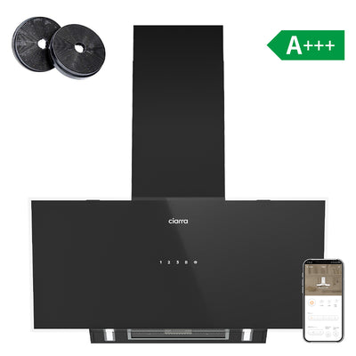 Ciarra Cappa Aspirante Inclinata 90 cm A+++ Cappa da Cucina Vetro Nero Smart WiFi CBCB9763A