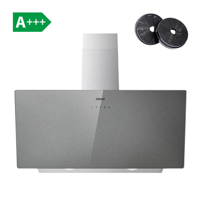 CIARRA Cappa Verticale Parete in vetro argento spazzolato da 90cm con controllo touch A+++ CBCS9736H-S