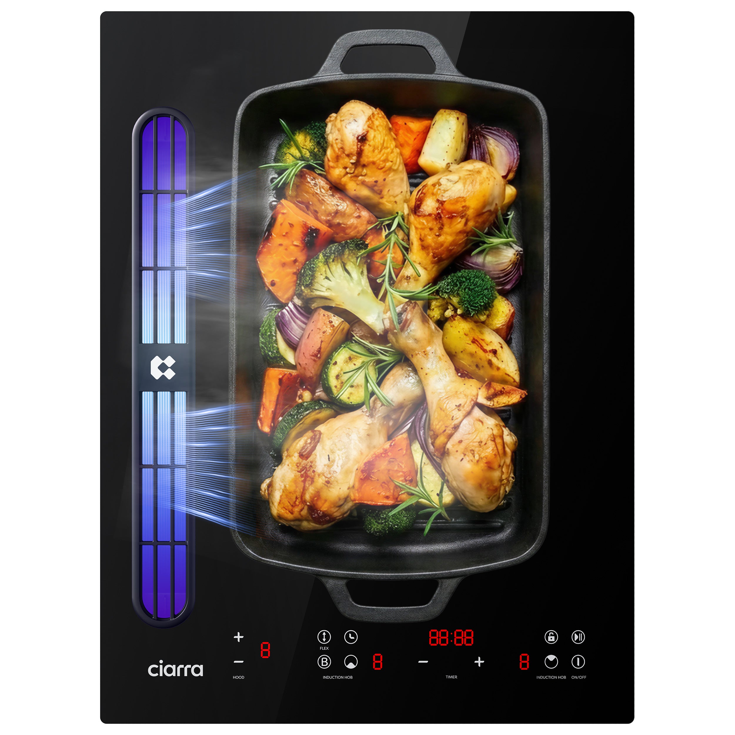 Ciarra ONE Piano ad Induzione con Cappa Integrata Domino 390 mm con Sistema Plasma⁺ Integrato CBBEH392BF-OW