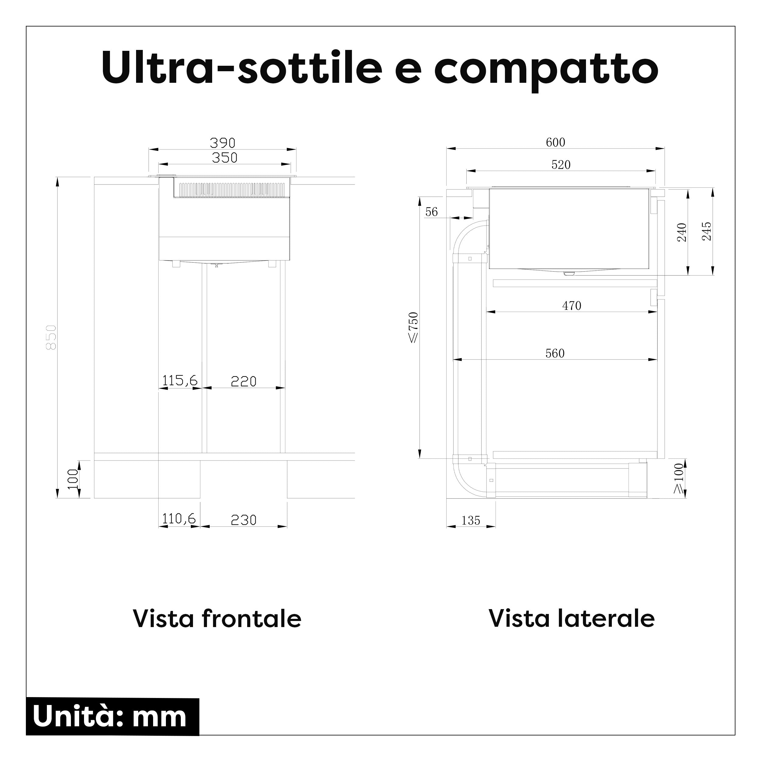 Ciarra ONE Piano ad Induzione con Cappa Integrata Domino 390 mm con Sistema Plasma⁺ Integrato CBBEH392BF-OW