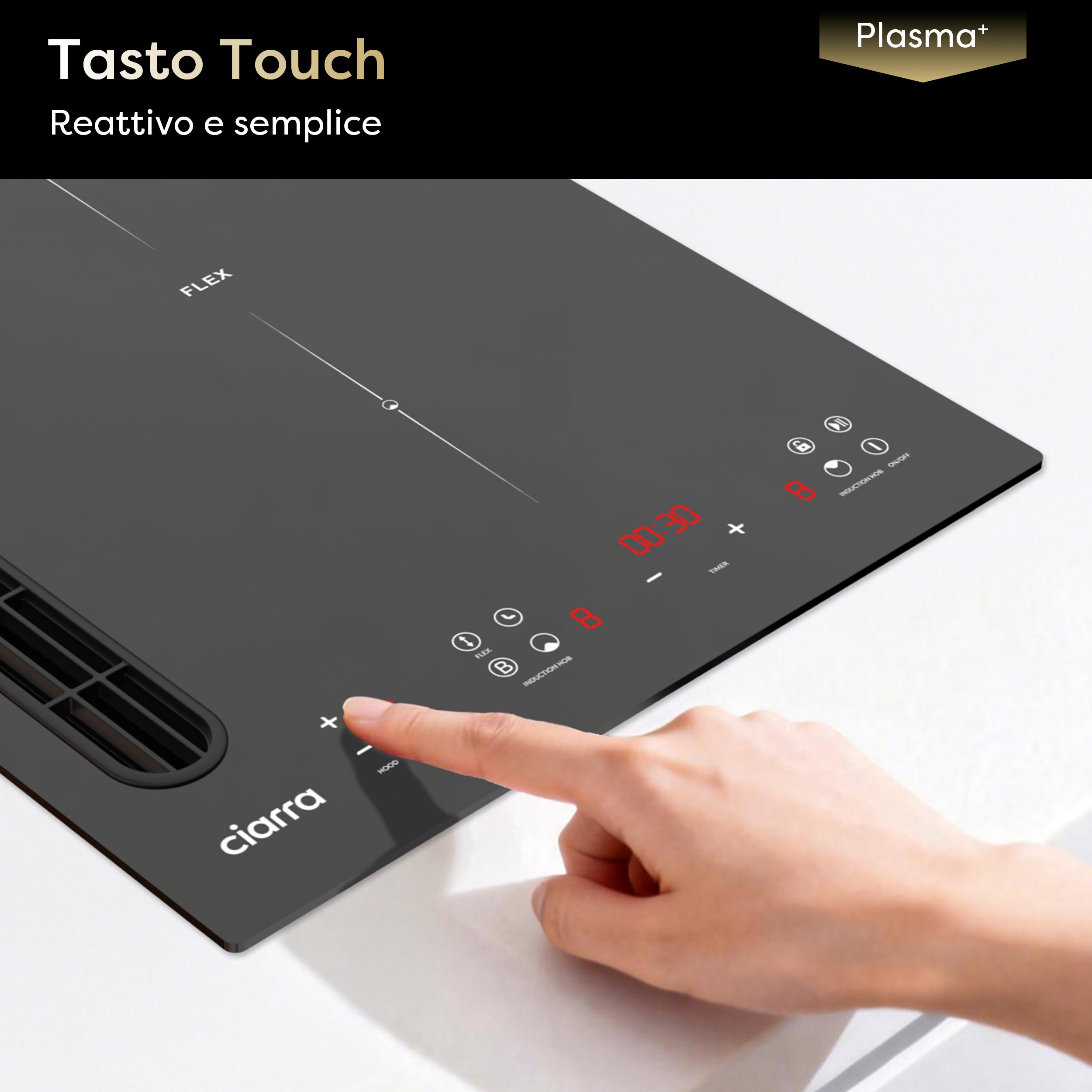 Ciarra ONE Piano ad Induzione con Cappa Integrata Domino 390 mm con Sistema Plasma⁺ Integrato CBBEH392BF-OW