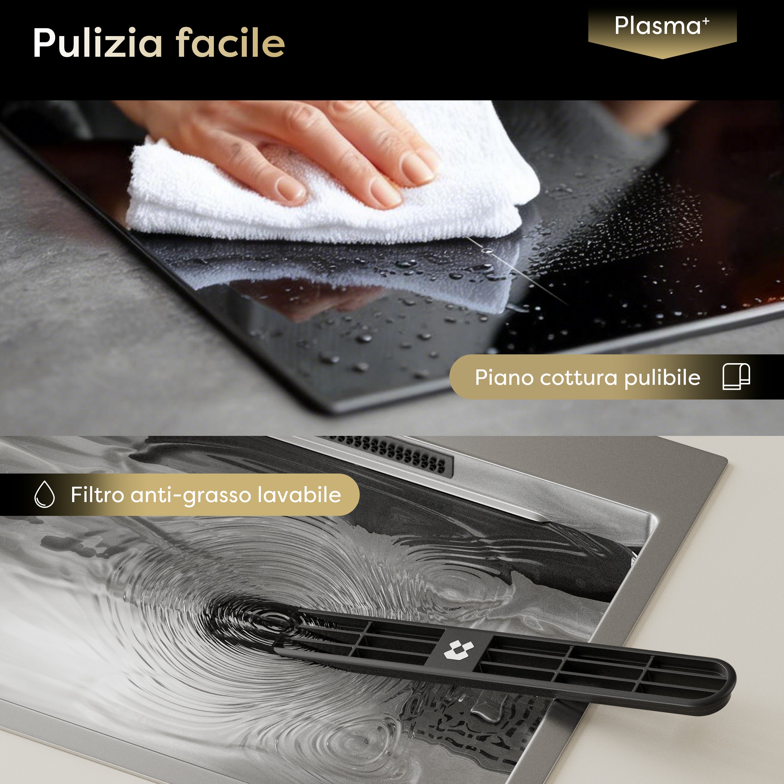Ciarra ONE Piano ad Induzione con Cappa Integrata Domino 390 mm con Sistema Plasma⁺ Integrato CBBEH392B-OW