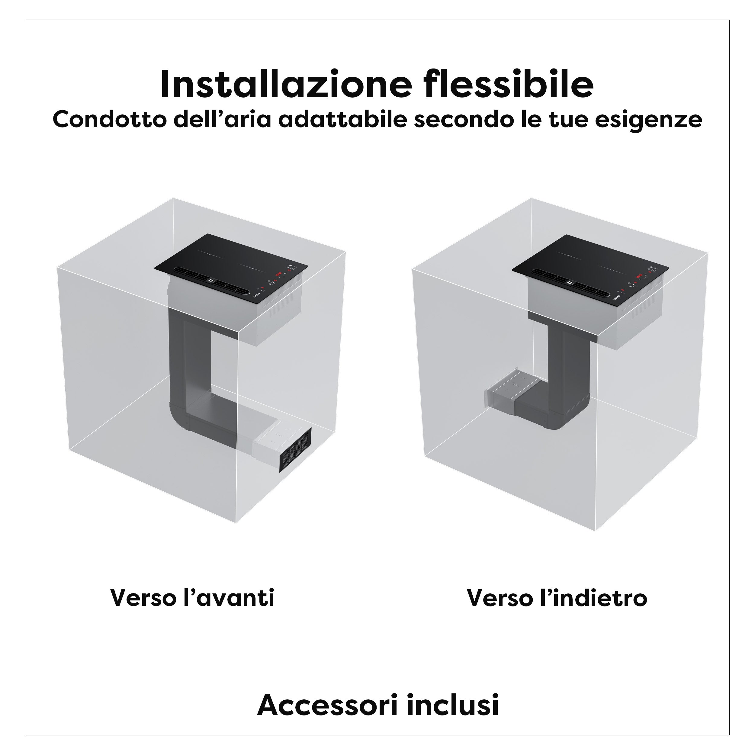 Ciarra ONE Piano ad Induzione con Cappa Integrata Domino 390 mm con Sistema Plasma⁺ Integrato CBBEH392B-OW