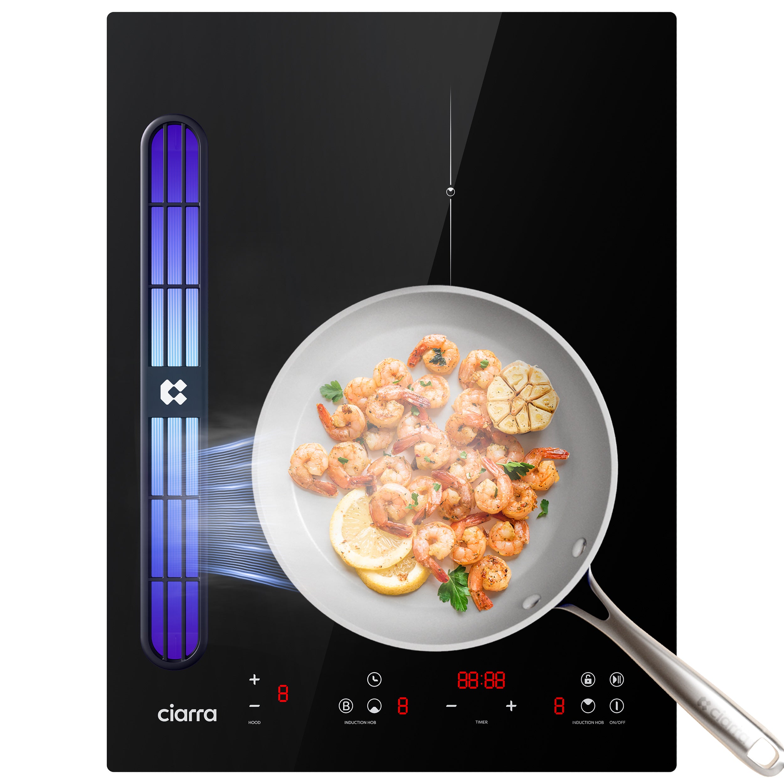 Ciarra ONE Piano ad Induzione con Cappa Integrata Domino 390 mm con Sistema Plasma⁺ Integrato CBBEH392B-OW