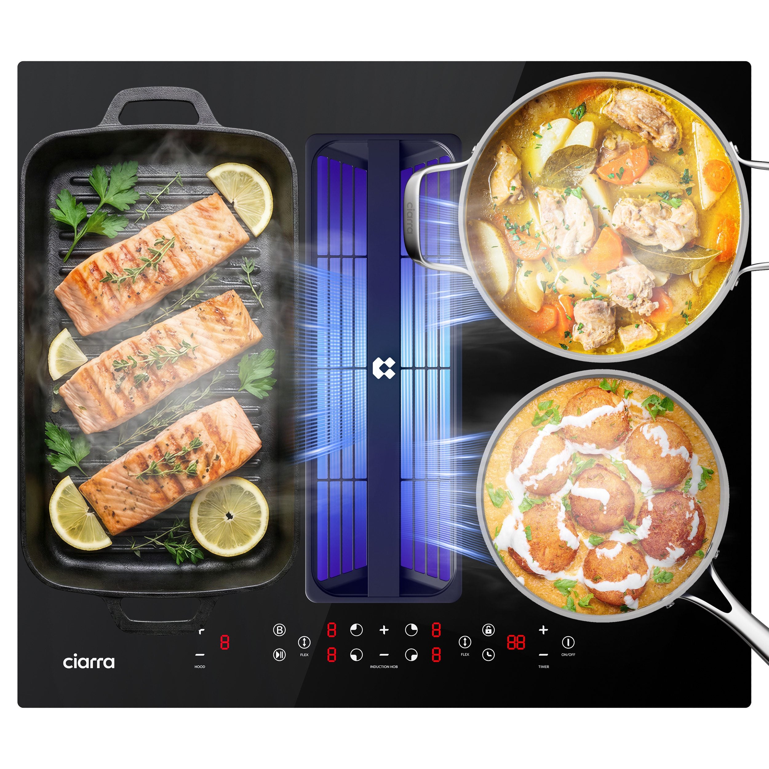 Ciarra ONE Piano Induzione con Cappa Integrata Compatto 590 mm con Sistema Plasma⁺ Integrato CBBEH594BBFF-OW