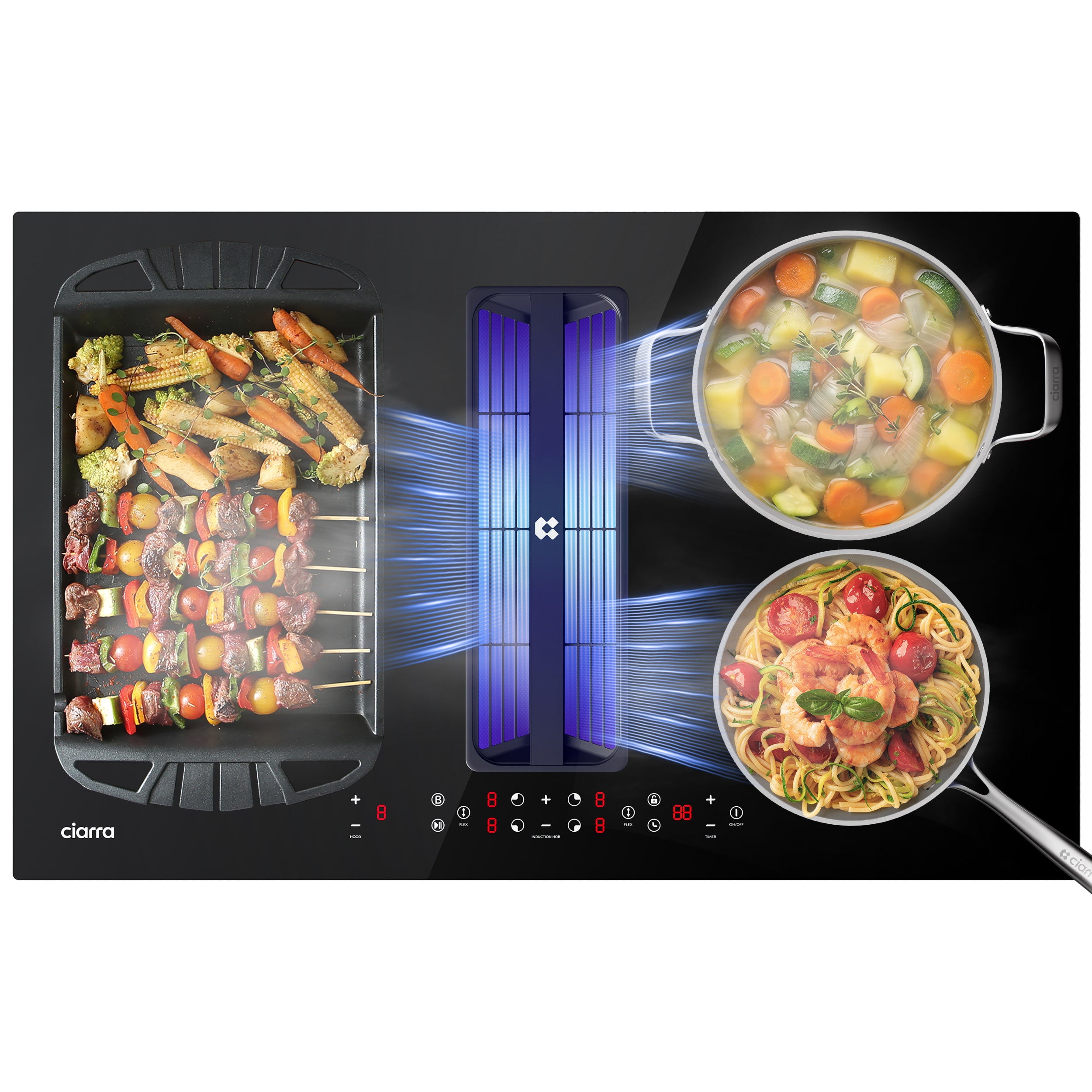 Ciarra ONE Piano Induzione con Cappa Integrata Ultra 830 mm con Sistema Plasma⁺ Integrato CBBEH834BBFF-OW