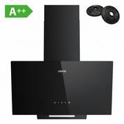 CIARRA Cappa Aspirante Inclinata 60 cm A++ – Cappa a Ricircolo in Vetro Nero, 350m³/h, Controllo Touch CBCB6750C-OW