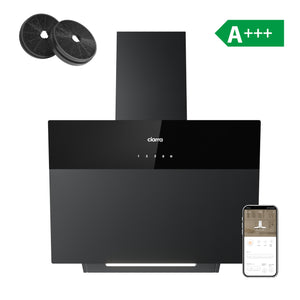 CIARRA Cappa Cucina 60 cm Cappa Aspirante Inclinata 60cm A+++ 650m³/h WiFi, Vetro Nero Opaco CBCF6736H-OW