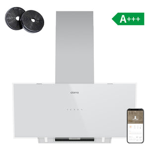 Ciarra Cappa Aspirante Inclinata 90 cm A+++ Vetro Bianco con Doppia Aspirazione Smart WiFi CBCB9763A-OW
