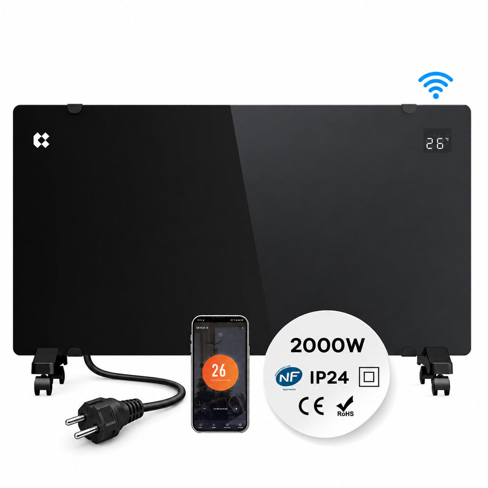 Ciarra Termoconvettore WiFi 2000W IP24 Nero con Ruote e Timer 20m² CBHX20-B