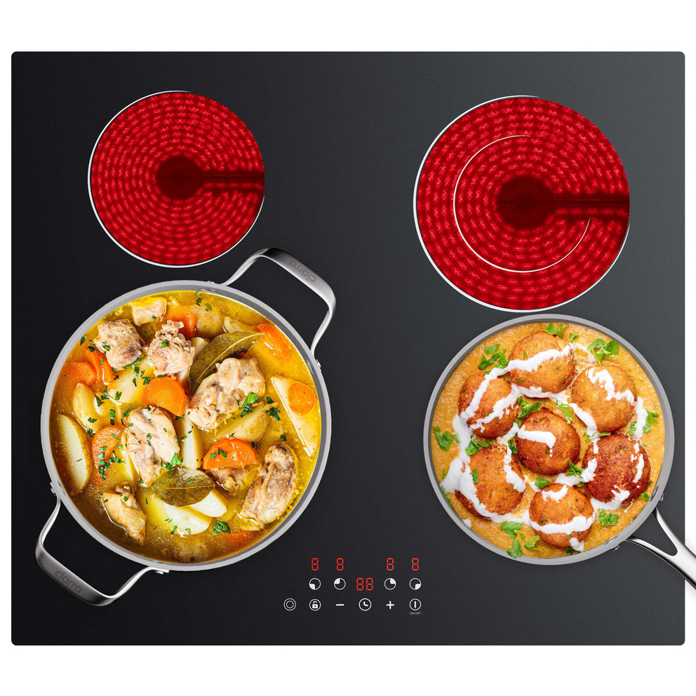 Ciarra x CDV Piano Cottura Vetroceramica 60cm, 4 Zone 6600W Elettrico da Incasso con Comandi Touch, 9 Livelli di Potenza CDVER66BB-OW