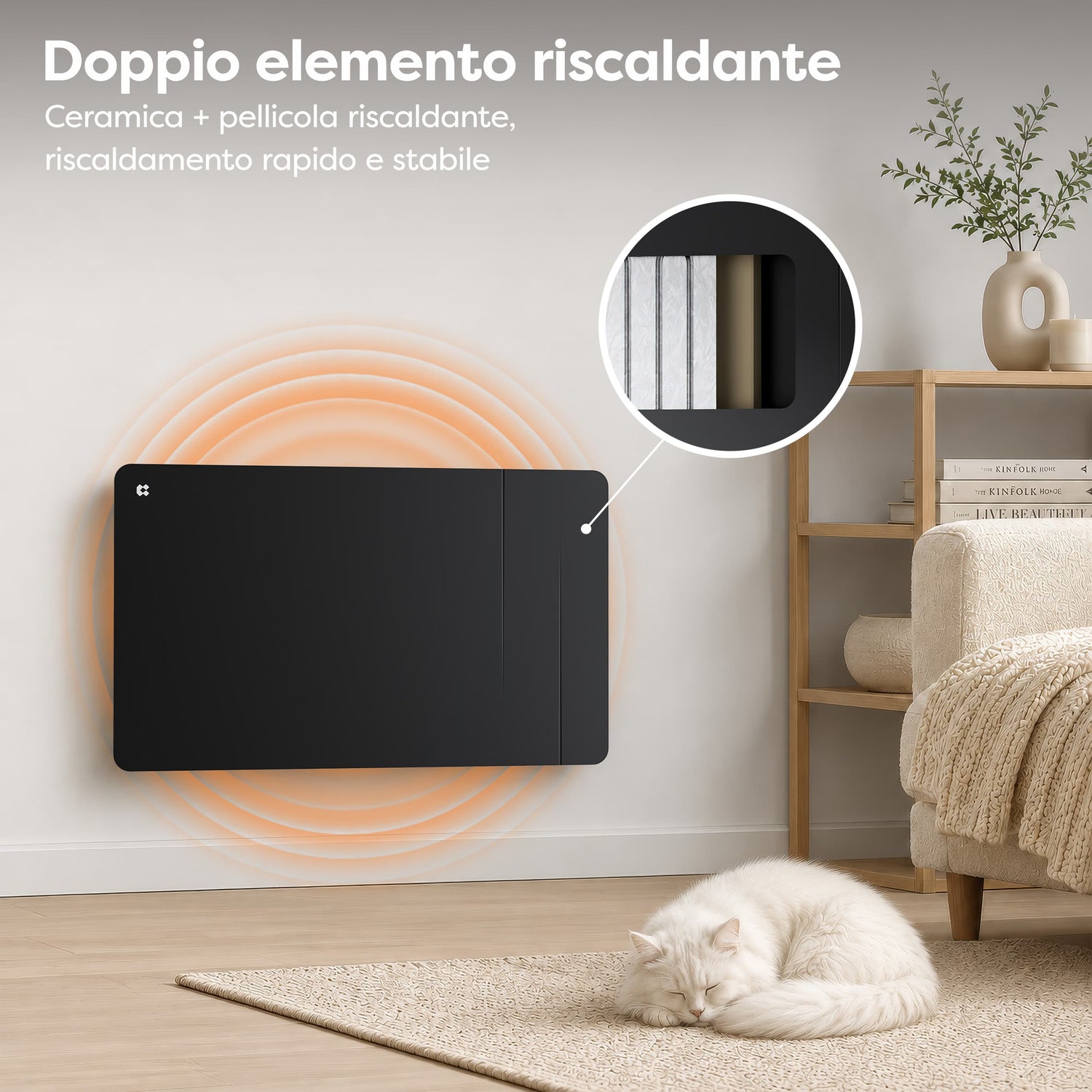 Dettagli tecnici radiatore a inerzia secca CIARRA 1500W nero