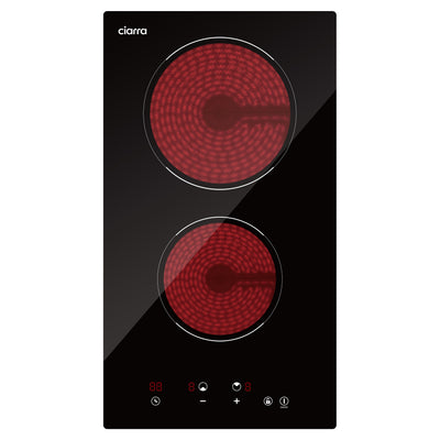 Ciarra Piano cottura in vetroceramica da incasso 29 cm con 2 zone, controllo touch, blocco bambini, piano cottura elettrico da 3000 W, CRGDBCH302T-OW