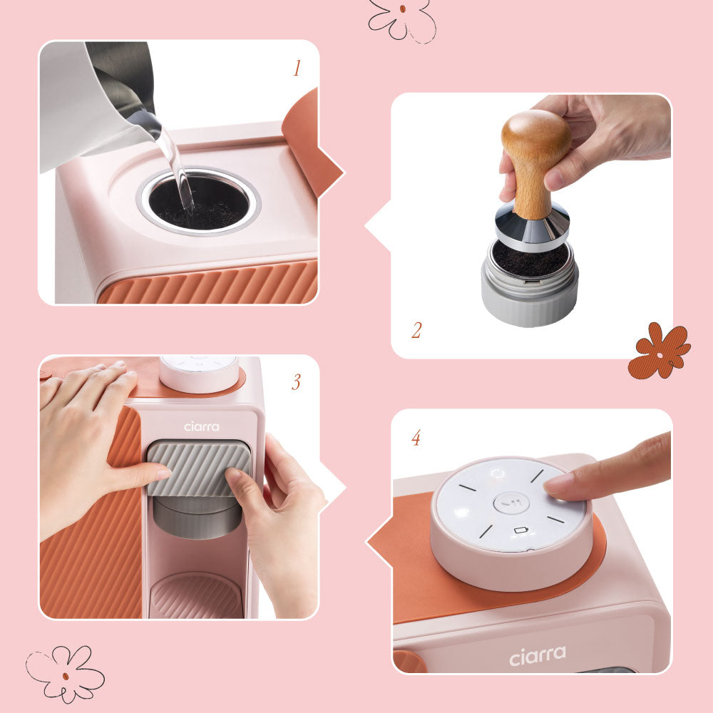 Ciarra BloomBox Macchinetta Espressiera Macchina da Caffè Espresso Portatile 15Bar, Controllo Temperatura 3 Livelli, Eco-Sostenibile Senza Capsule, Beccuccio Anti-Polvere, Casa & Outdoor
