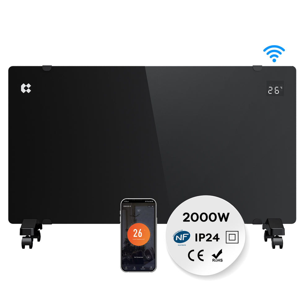 Ciarra Termoconvettore WiFi 2000W IP24 Nero con Ruote e Timer 20m² CBHX20-B