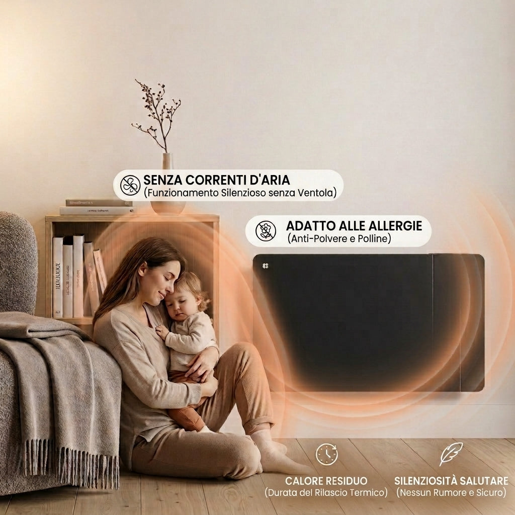 CIARRA Pannello riscaldante nero murale WiFi, riscaldamento confortevole senza correnti d'aria, sicuro per famiglie con bambini