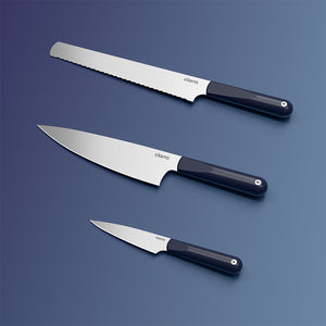 Ciarra Beyond Trio Set di coltelli con scatola regalo, con coltello da chef, coltello da pane seghettato e coltello multiuso, acciaio inossidabile ad alto tenore di carbonio con impugnatura ergonomica | Midnight Dream