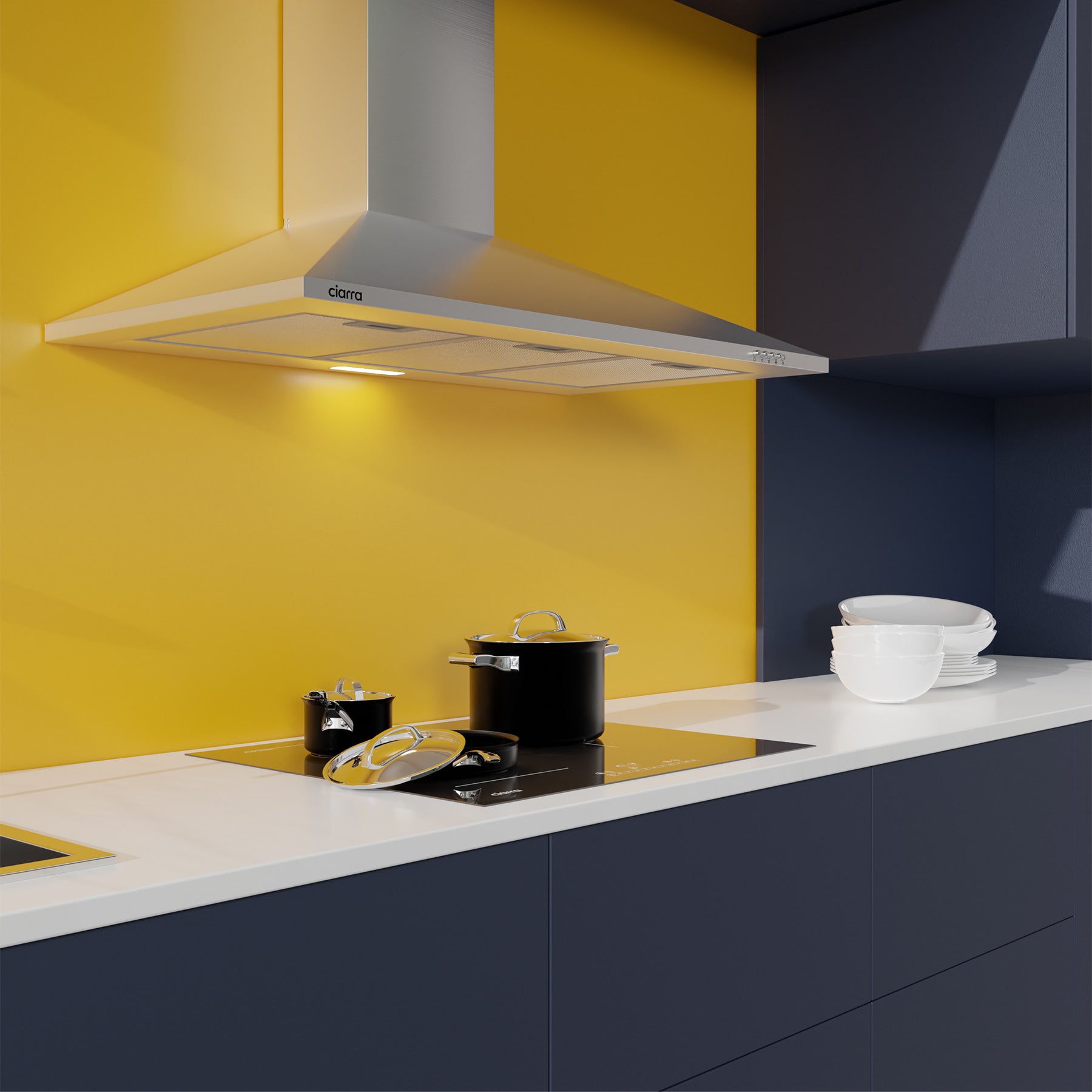 Cappa Aspirante CIARRA 90 Cm Nero - Classe A++, 370 M³/h, 3 Velocità, Con Filtro A Carbone - Moderna - Foto 10