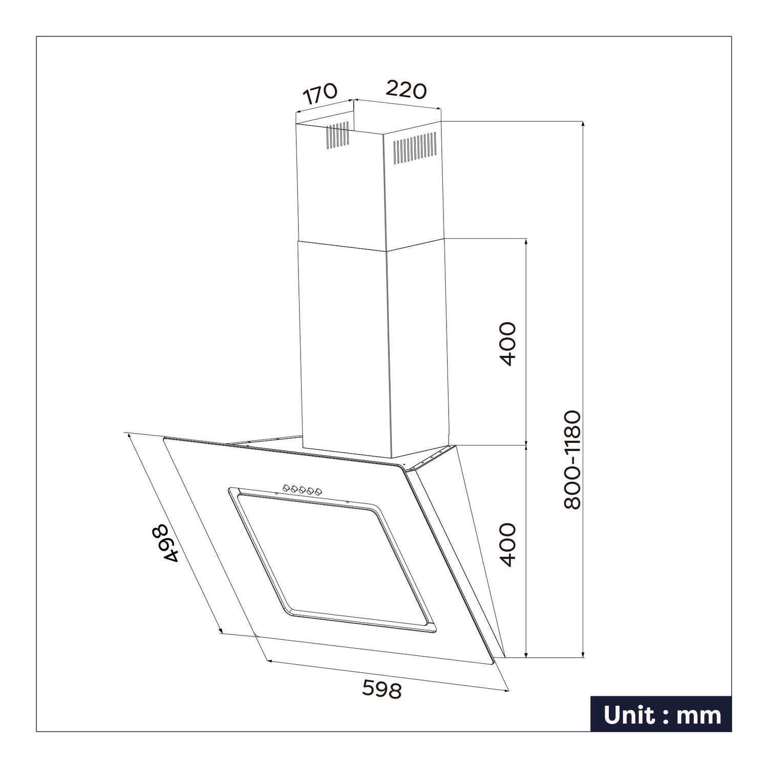 CIARRA Cappa Aspirante A Parete Inclinata 60cm CBCB6725-OW