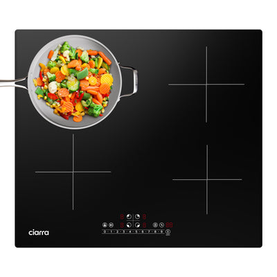 Ciarra CBBIH4B-OW | Piano Cottura a Induzione da Incasso 4 Zone con Touch Slider e Boost e Funzione Mantieni Caldo, 9 Livelli